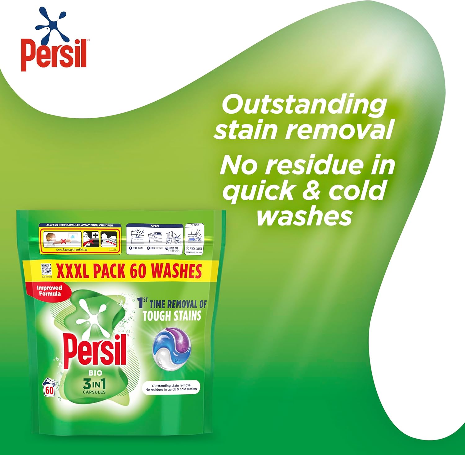 Persil Bio 3 in 1 Washing Capsules 1st time removal of tough stains outstanding stain removal in quick & cold washes 60 washes-2