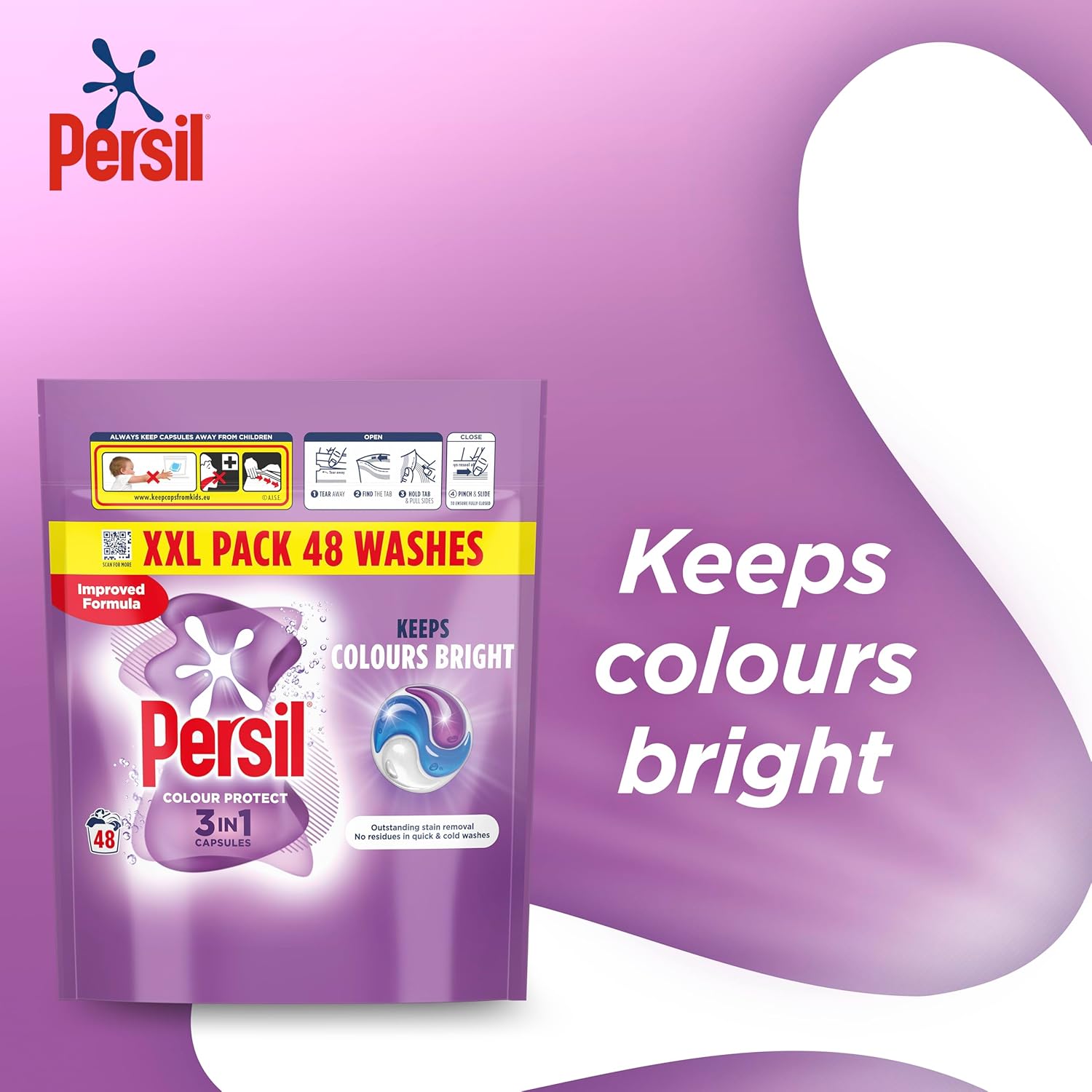 Persil Colour Protect 3 in 1 Washing Capsules keeps colours bright outstanding stain removal in quick & cold washes 48 washes-3