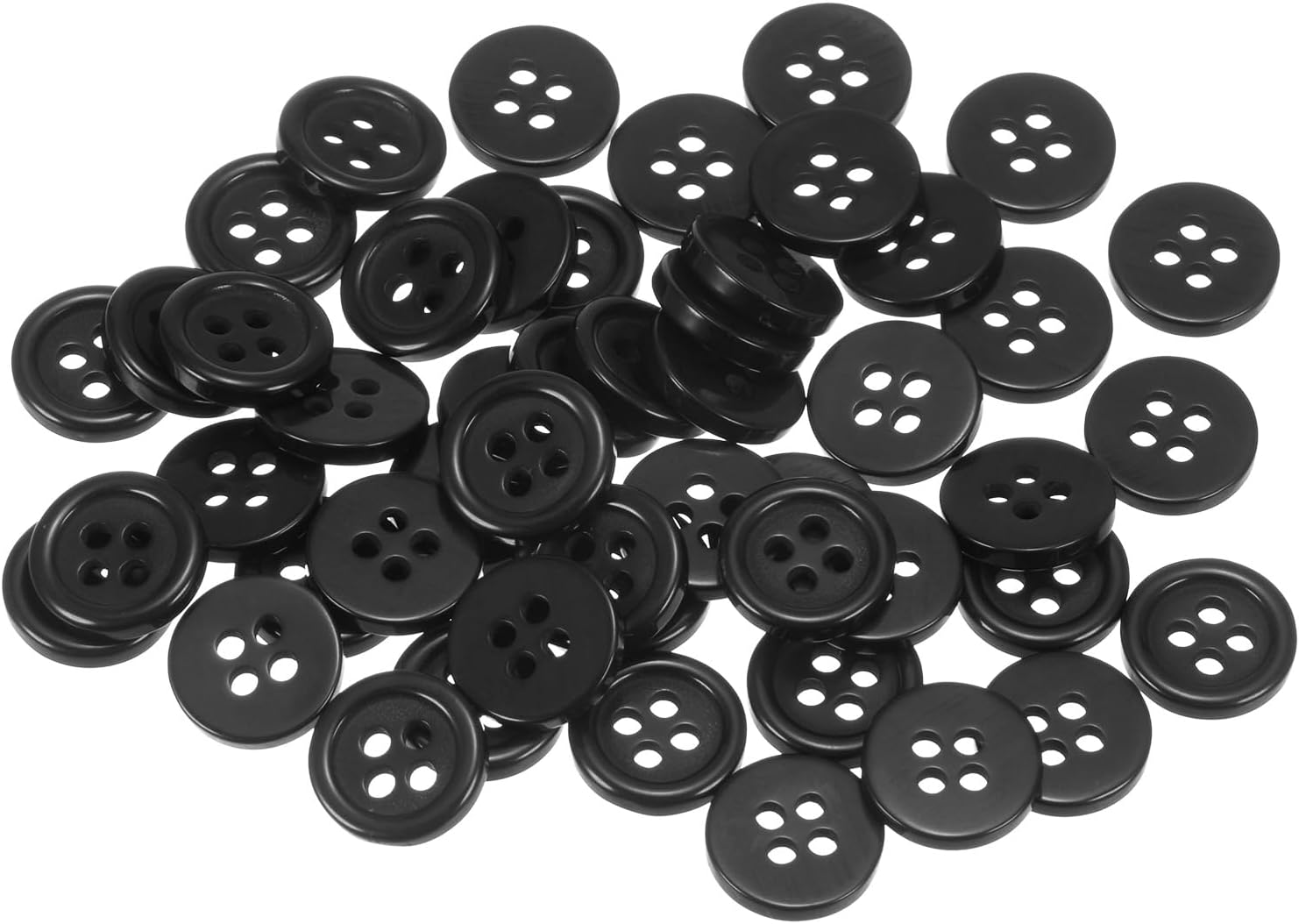 sourcing map 50pcs 18L Sewing Buttons 15/32"(11.5mm) Resin Round Flat 4-Hole Craft Buttons for Sewing Clothing and DIY, Black-0