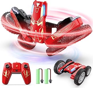 DEERC Remote Control Car - Double Sided Mini RC Stunt Car, 360°Rotating 4WD Off-Road RC Cars with Headlights 2.4Ghz Indoor/Outdoor Rechargeable Toy Car for Boys Age 4-7 8-12 Birthday Xmas Gift