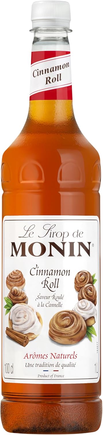 MONIN Premium Cinnamon Roll Sugar Syrup for Coffee and Cocktails, Vegan-Friendly, Allergen-Free, Natural Flavours and Colourings, 1L-0