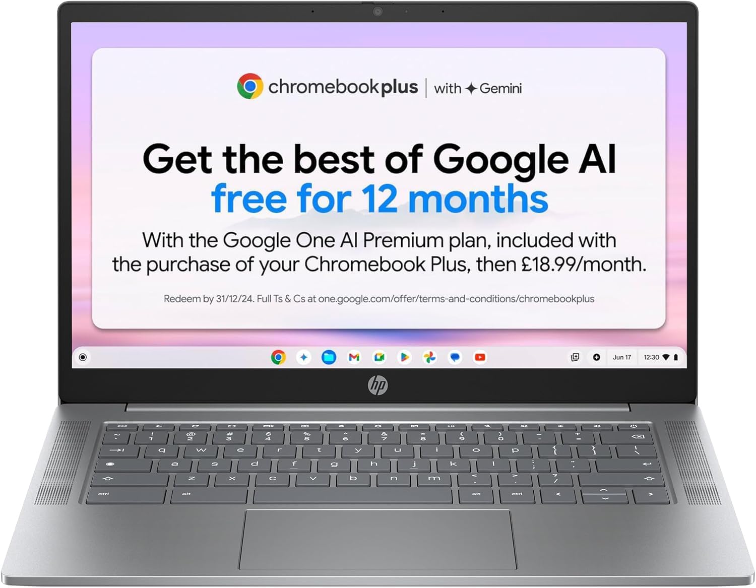 HP Chromebook Plus 14" , Intel Core i3 N-series Processor , 8 GB RAM , 256 GB Flash Storage , Intel UHD Graphics , FHD Display , Up to 11hrs battery , Chrome OS , Dual Speakers , Silver , 14a-nf0000sa-0