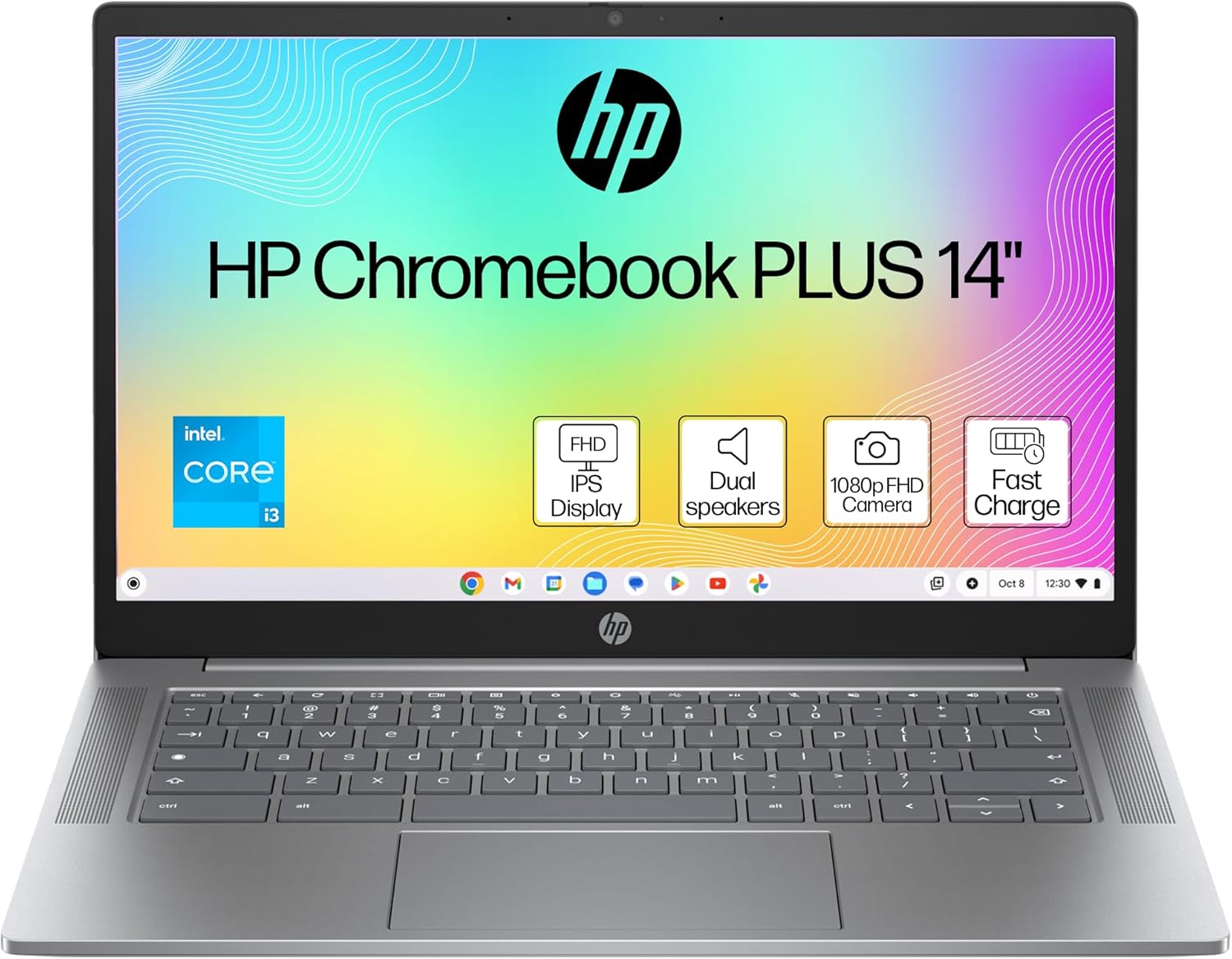 HP Chromebook Plus 14" , Intel Core i3 N-series Processor , 8 GB RAM , 256 GB Flash Storage , Intel UHD Graphics , FHD Display , Up to 11hrs battery , Chrome OS , Dual Speakers , Silver , 14a-nf0000sa-1