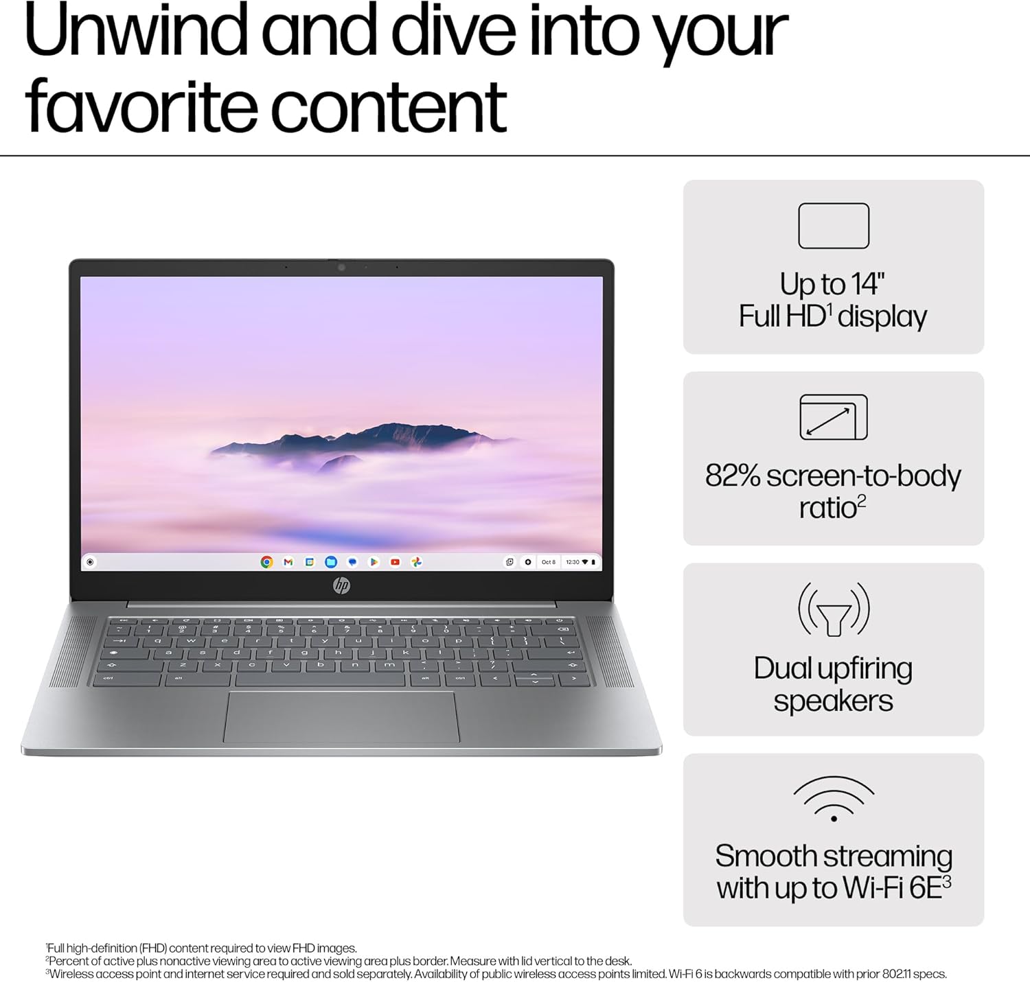 HP Chromebook Plus 14" , Intel Core i3 N-series Processor , 8 GB RAM , 256 GB Flash Storage , Intel UHD Graphics , FHD Display , Up to 11hrs battery , Chrome OS , Dual Speakers , Silver , 14a-nf0000sa-10