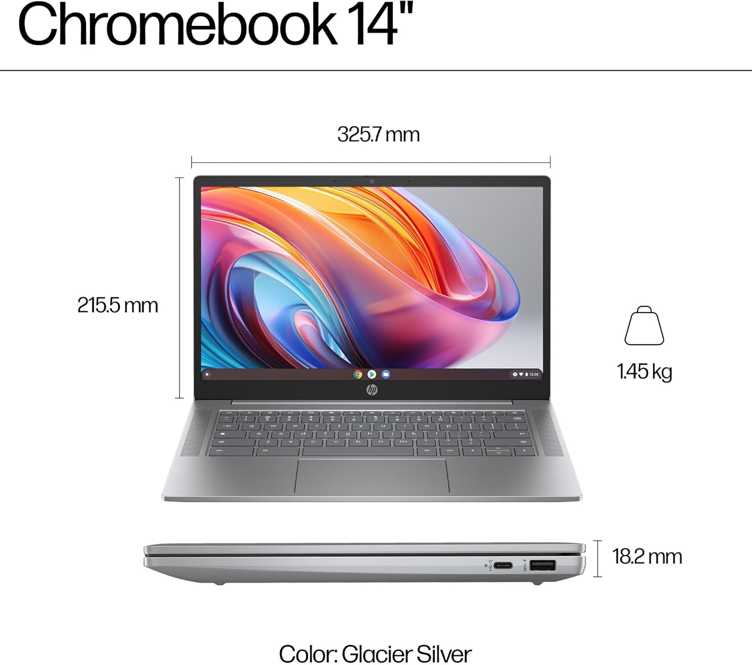 HP Chromebook Plus 14" , Intel Core i3 N-series Processor , 8 GB RAM , 256 GB Flash Storage , Intel UHD Graphics , FHD Display , Up to 11hrs battery , Chrome OS , Dual Speakers , Silver , 14a-nf0000sa-8