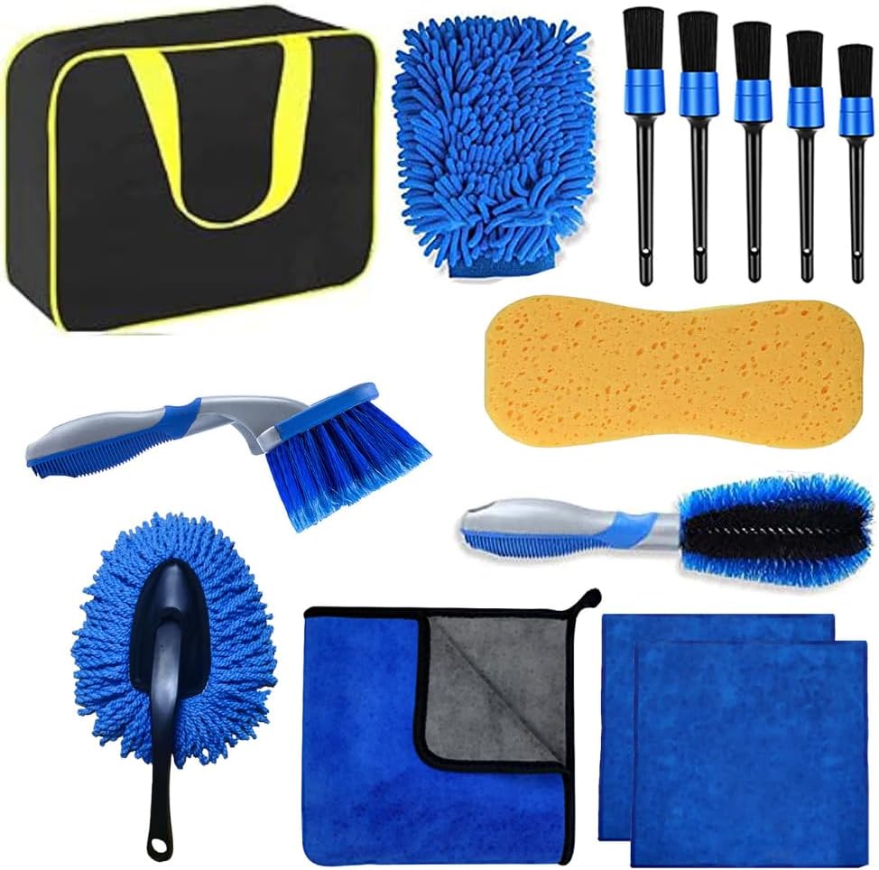 La Comvi Car Cleaning Kit 14 Pcs - Car washing kit - Car Cleaning Products Interior & Exterior accessories (5 Wheel Brush, Wash Mitt)- VAN Detailing Kit - Car Care Gift sets for men/Women-0