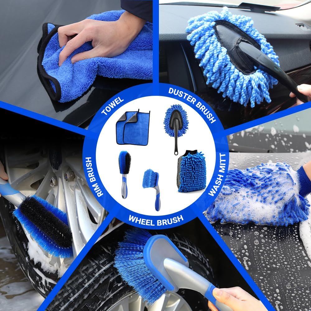 La Comvi Car Cleaning Kit 14 Pcs - Car washing kit - Car Cleaning Products Interior & Exterior accessories (5 Wheel Brush, Wash Mitt)- VAN Detailing Kit - Car Care Gift sets for men/Women-3