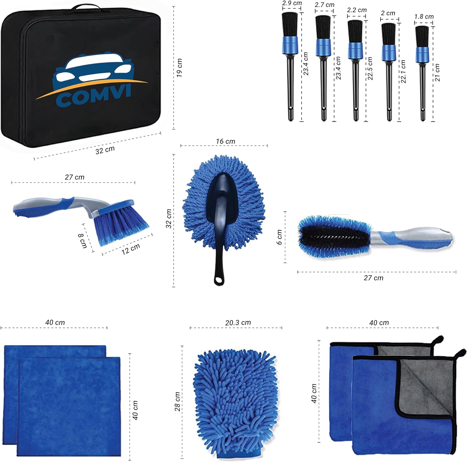 La Comvi Car Cleaning Kit 14 Pcs - Car washing kit - Car Cleaning Products Interior & Exterior accessories (5 Wheel Brush, Wash Mitt)- VAN Detailing Kit - Car Care Gift sets for men/Women-7