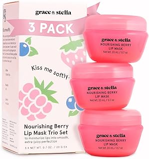 Grace & Stella Kiss Me Softly Nourishing Berry Lip Mask - Lip Balm For Very Dry Lips - Overnight Lip Moisturizer, Lip Treatment & Lip Sleeping Mask - Vegan (20ml, 3-Pack)