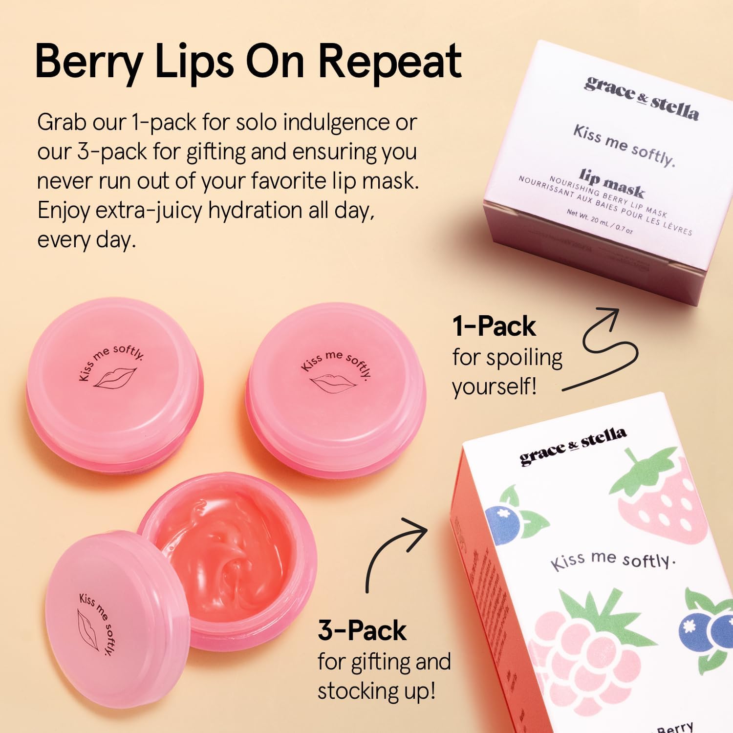 Grace & Stella Kiss Me Softly Nourishing Berry Lip Mask - Lip Balm For Very Dry Lips - Overnight Lip Moisturizer, Lip Treatment & Lip Sleeping Mask - Vegan (20ml, 3-Pack)-2