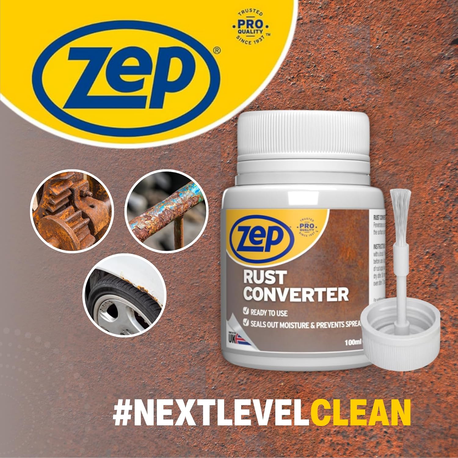 Zep Rust Converter and neutraliser with a brush for easy application | Rust inhibitor | Rust converter for cars | Rust converter for metal | Car rust treatment (Rust Converter)-1