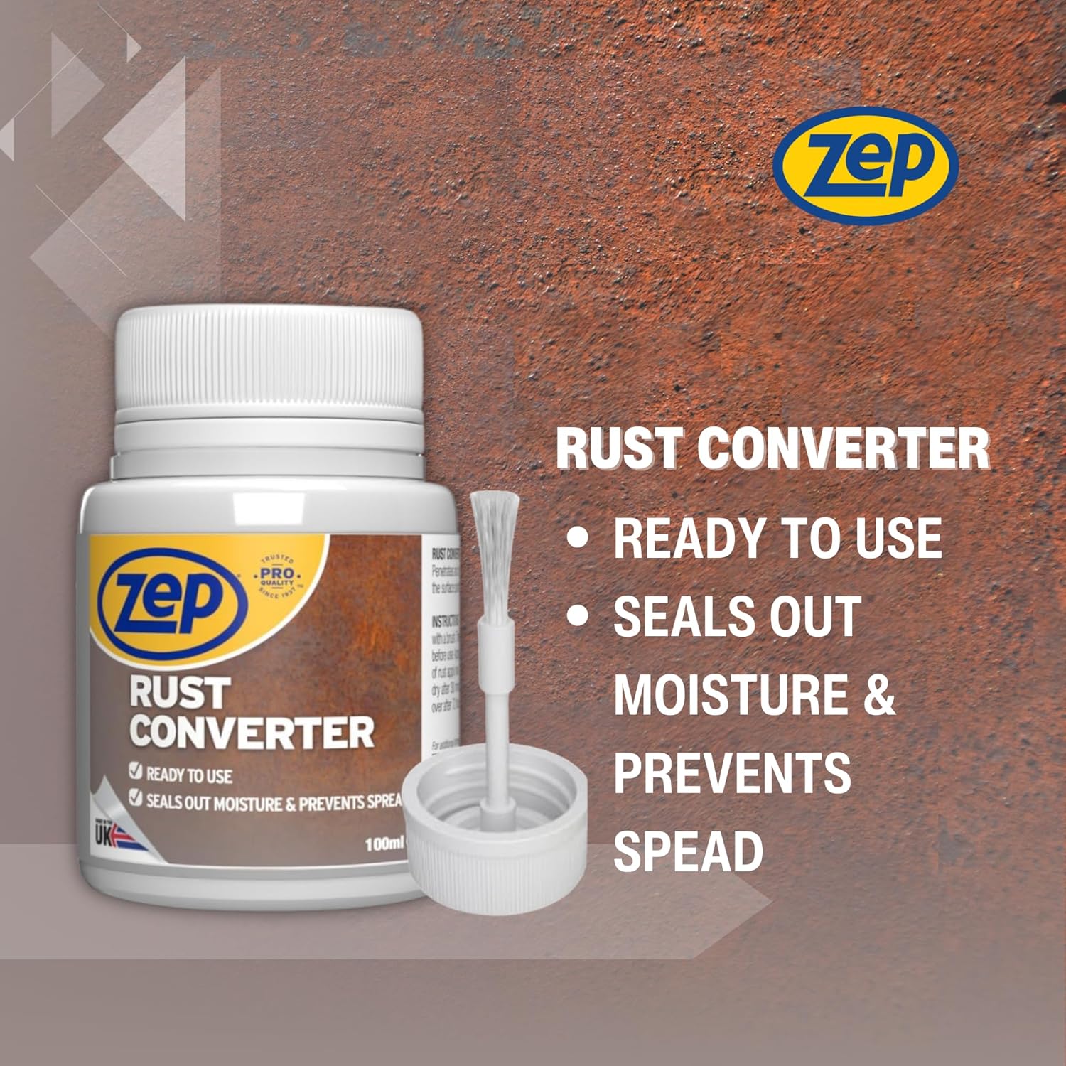 Zep Rust Converter and neutraliser with a brush for easy application | Rust inhibitor | Rust converter for cars | Rust converter for metal | Car rust treatment (Rust Converter)-2