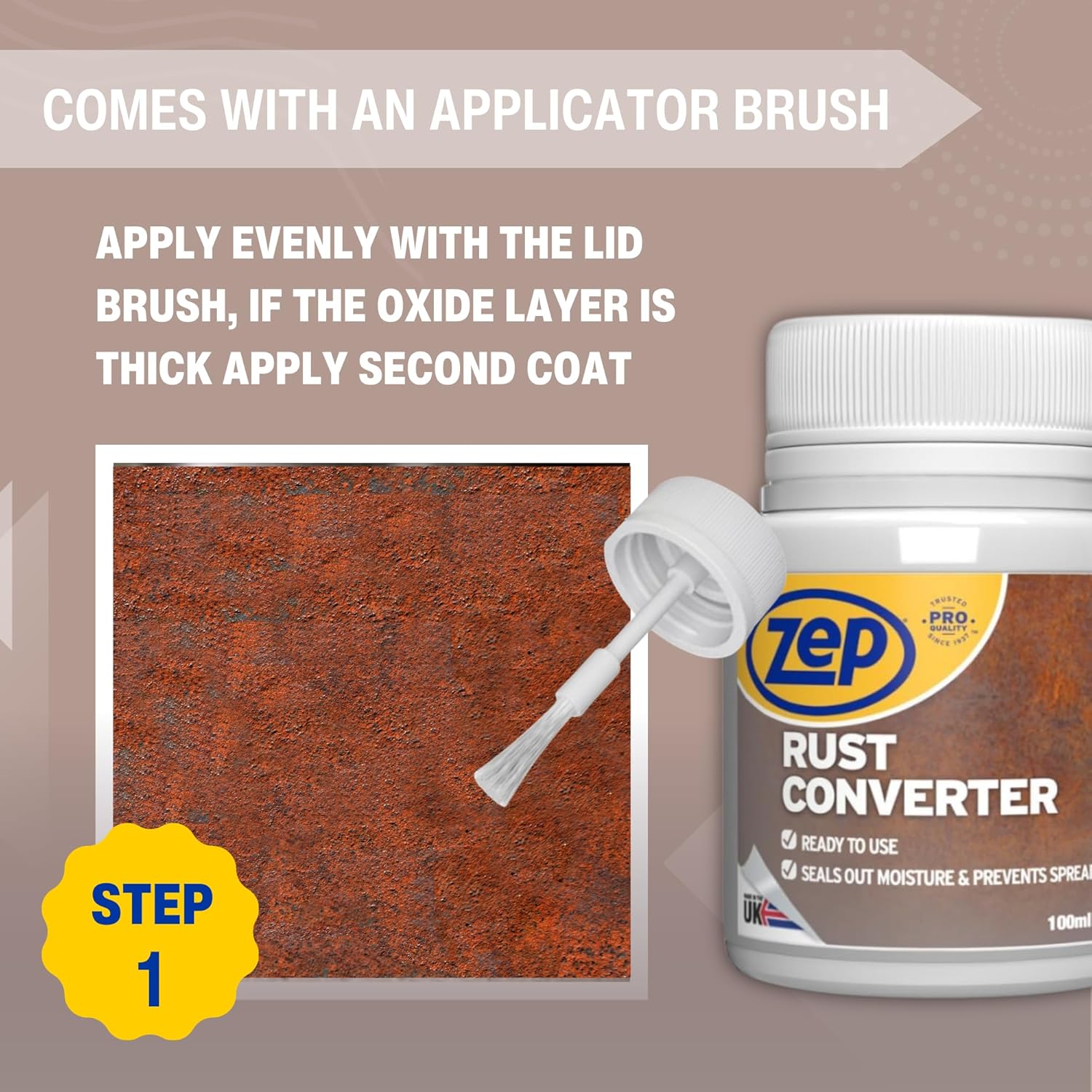 Zep Rust Converter and neutraliser with a brush for easy application | Rust inhibitor | Rust converter for cars | Rust converter for metal | Car rust treatment (Rust Converter)-4