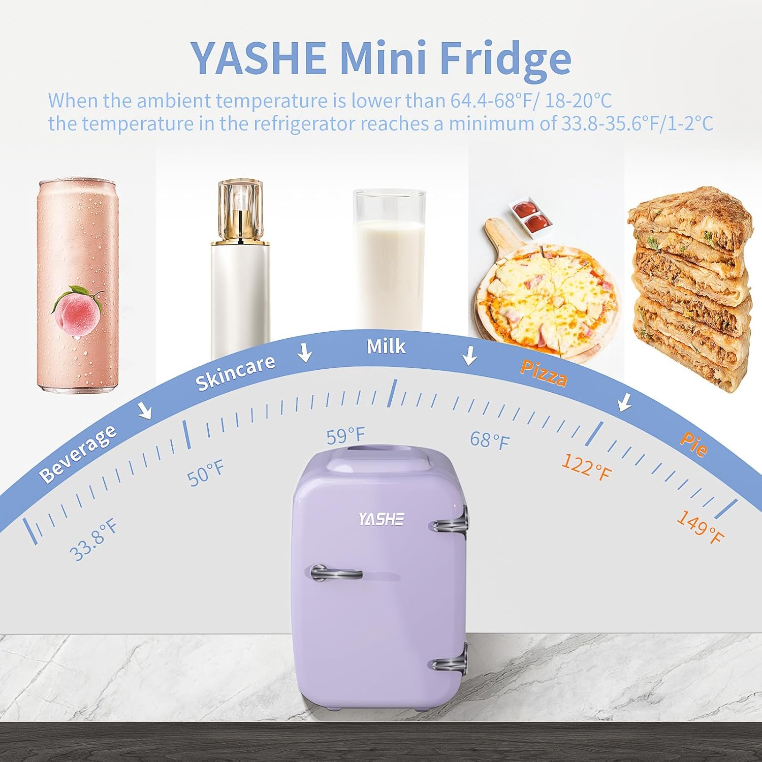 YASHE Mini Fridge for Bedroom, 4 Liter/6 Cans Small Fridge, AC/DC Thermoelectric Cooler and Warmer Mini Fridge for Drink Office Dorm Car, Purple-2