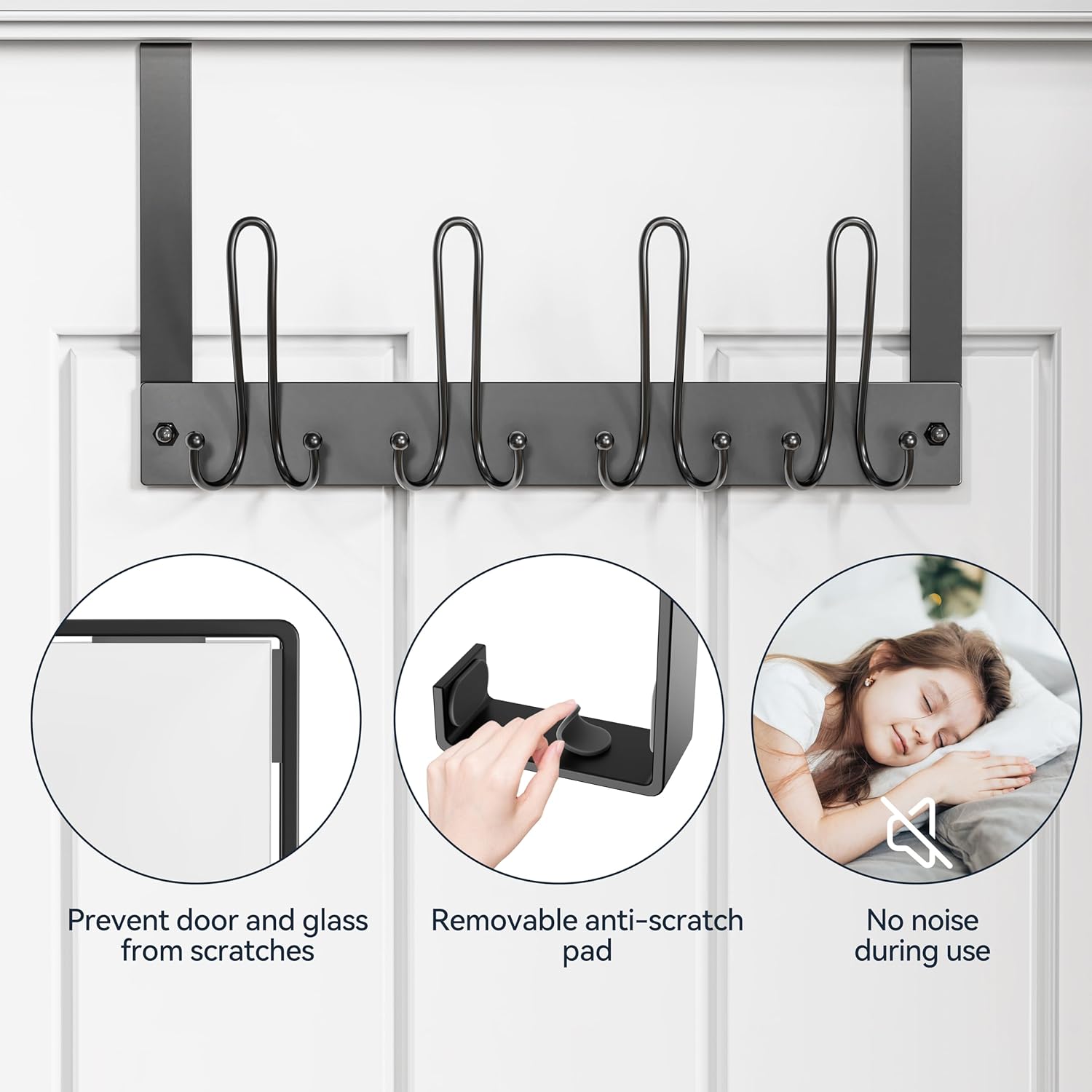 niffgaff Over Door Hooks Hanger - 8 Hooks for Hanging Heavy Duty, 3 in 1 Door Hanger for Hanging Coats, Clothes, Towels, Hat, Bags in Bathroom, Bedroom, Kitchen-3