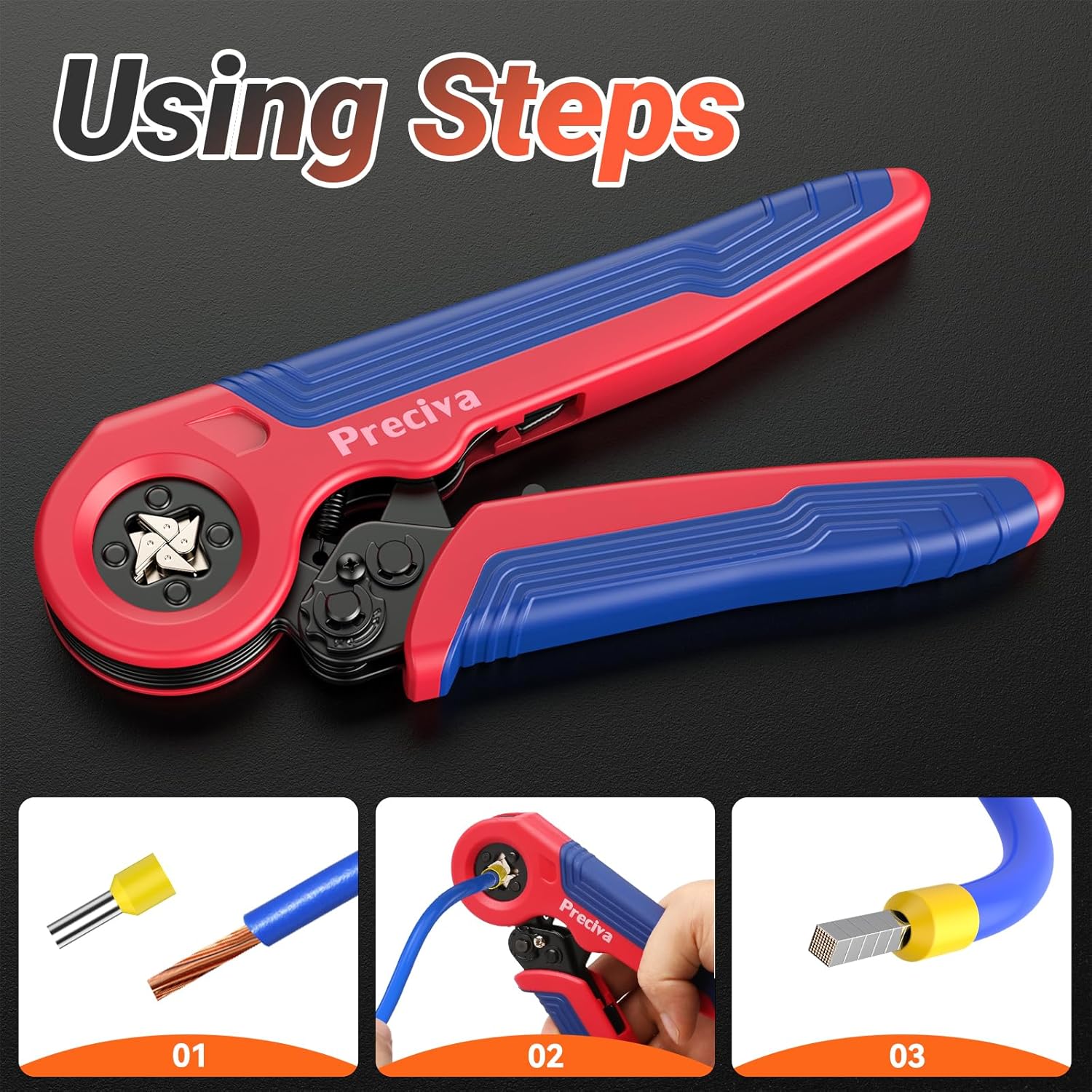 Preciva Crimping Pliers Crimping Tool Kit, 0.08-10mm² Ferrule Crimping Tool, Quads Crimping Plier, Hand Crimper Plier with 1200 Wire End Ferrule Connectors Electrical Crimp Connectors-2