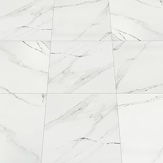 Floor Tiles Self Adhesive Floor Tile, Marble Vinyl Flooring Waterproof, White Peel and Stick Floor Tiles for Kitchen Living Room and Bathroom DIY Flooring 30x30cm 20pcs(0.9m2)