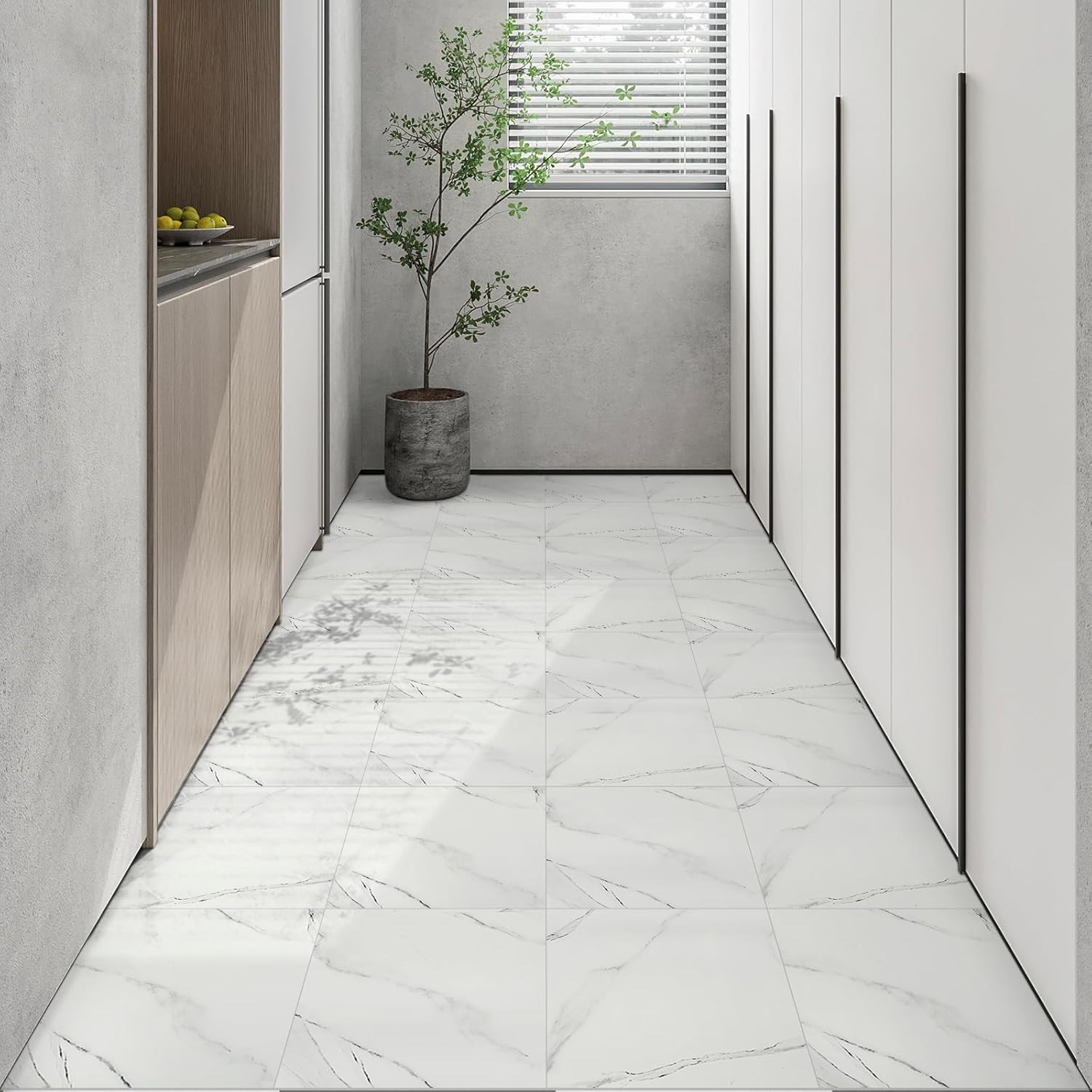 Floor Tiles Self Adhesive Floor Tile, Marble Vinyl Flooring Waterproof, White Peel and Stick Floor Tiles for Kitchen Living Room and Bathroom DIY Flooring 30x30cm 20pcs(0.9m2)-2