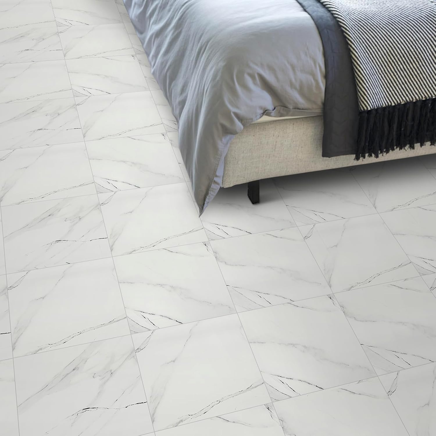 Floor Tiles Self Adhesive Floor Tile, Marble Vinyl Flooring Waterproof, White Peel and Stick Floor Tiles for Kitchen Living Room and Bathroom DIY Flooring 30x30cm 20pcs(0.9m2)-8