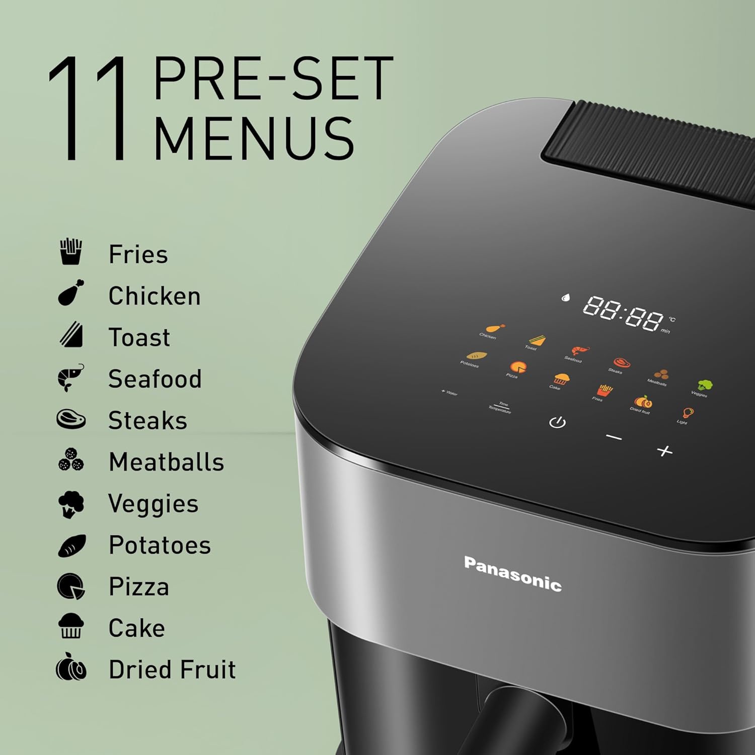 Panasonic NF-CC500SXC Air Fryer With Viewing Window, 5L, 80-200°C, Digital Timer & LCD, Gentle Steam, 11 Presets, Easy Clean, Matt Grey-4