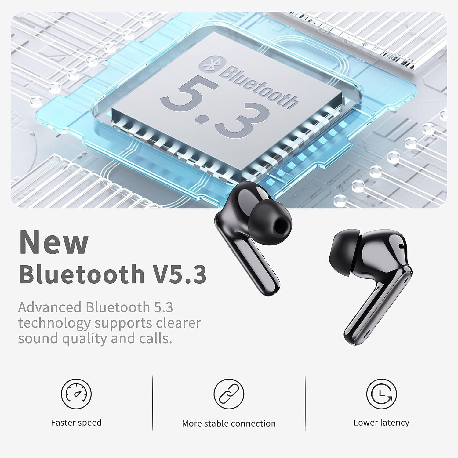 Wireless Earbuds, Bluetooth 5.3 Headphones Wireless Earphones, 2024 In Ear buds Wireless Earbuds, 4 ENC Noise Cancelling Mic Wireless Headphones, IP7 Waterproof, 40H Playtime, Mini Ultra Light, Black-2