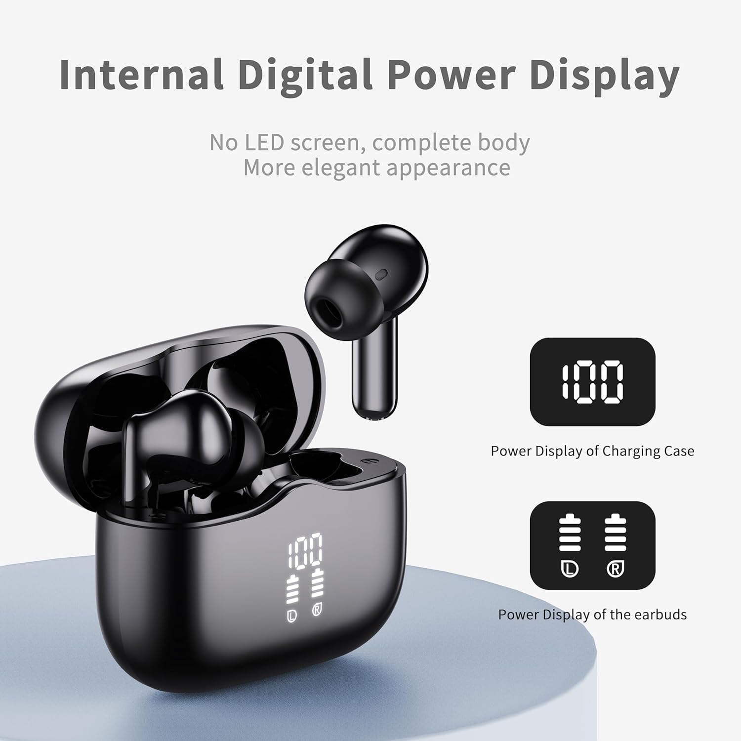 Wireless Earbuds, Bluetooth 5.3 Headphones Wireless Earphones, 2024 In Ear buds Wireless Earbuds, 4 ENC Noise Cancelling Mic Wireless Headphones, IP7 Waterproof, 40H Playtime, Mini Ultra Light, Black-3