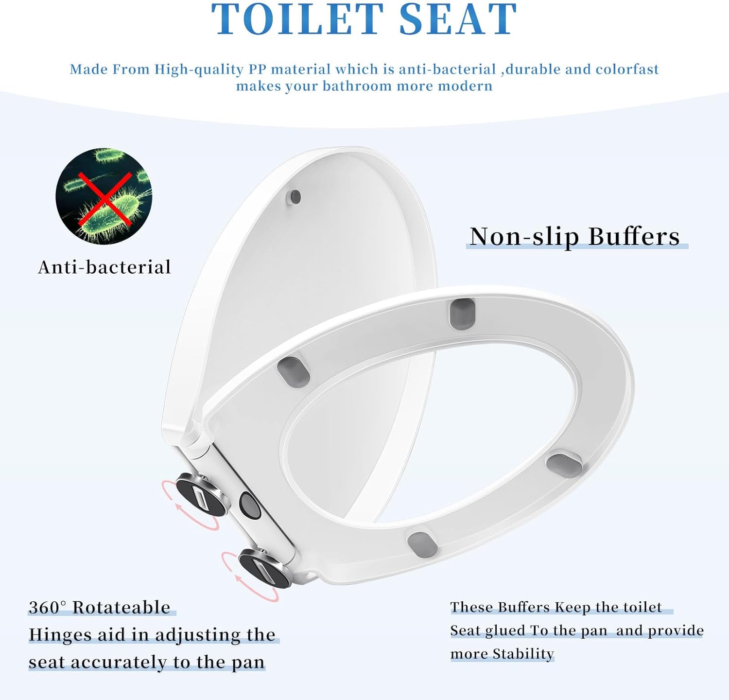 YunNasi Soft Close Toilet Seat, Quick Release,D Shape White Toilet Seat with Adjustable Hinges - Heavy Duty and Easy to Clean-3