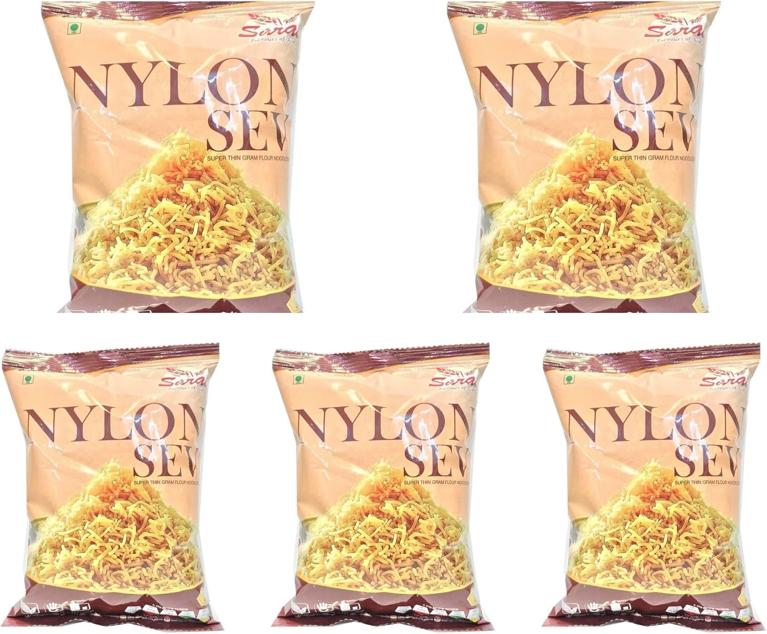 Saras Nylon Sev 200g - (Pack of 5) | Crispy Indian Snacks Namkeen | Crispy & Authentic Flavors | Versatile Snacking-0