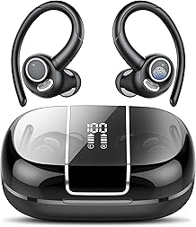 Csasan Wireless Earbuds, Bluetooth 5.3 Headphones with ENC Noise Canceling Mic, 3D Stereo Wireless Earphones, 48H LED Display Ear buds with Earhooks, IPX7 Waterproof for Sport/Running/Gym/Black