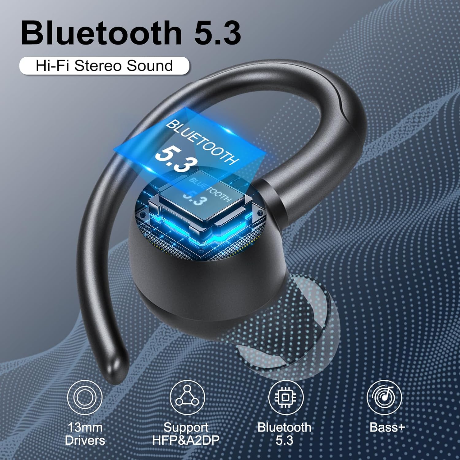 Csasan Wireless Earbuds, Bluetooth 5.3 Headphones with ENC Noise Canceling Mic, 3D Stereo Wireless Earphones, 48H LED Display Ear buds with Earhooks, IPX7 Waterproof for Sport/Running/Gym/Black-1