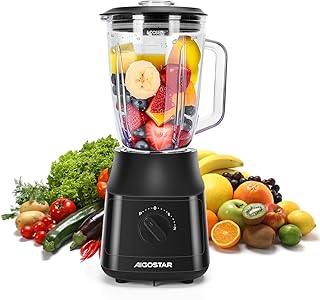 Aigostar 1.5L Blender Smoothie Maker 600W Glass Jug Blender Mixer with Titanium Plated Blades 2 Speeds and Pulse Ice Crushing for Shakes and Smoothies, BPA Free - Swift 03NSF