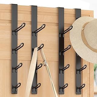 niffgaff Door Hooks Coat Hanger: Overdoor Clothes Rack for Bedroom - Metal Back Door Hangers for Bathroom Towel Hanging, Black, 4 PCS