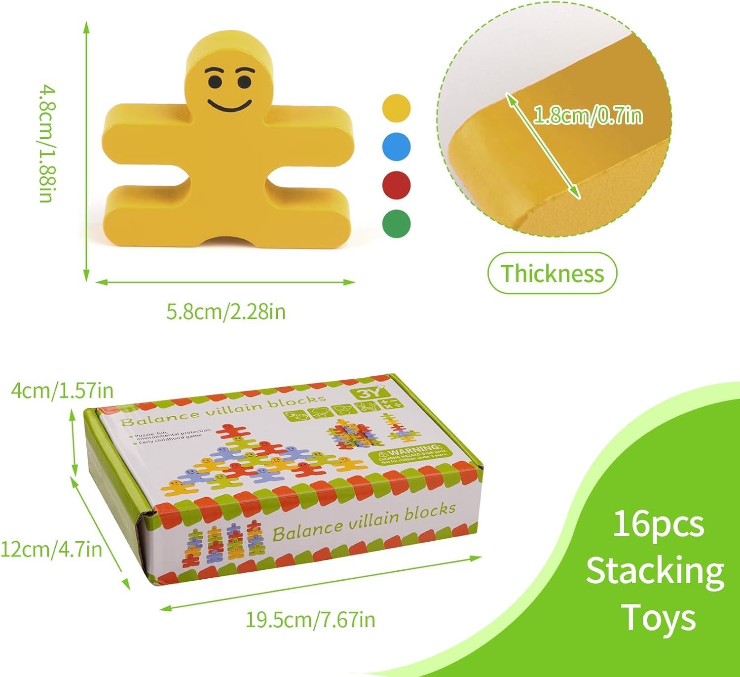 Lookka Wooden Stacking Toys, 16 Pieces Figure Building Blocks, Educational, Sensory Building Toys, Gifts for 3 4 5 Years Kids Boys Girls.-1