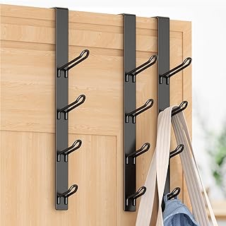 niffgaff Door Hooks Coat Hanger: Overdoor Clothes Rack for Bedroom - Metal Back Door Hangers for Bathroom Towel Hanging, Black, 3 PCS