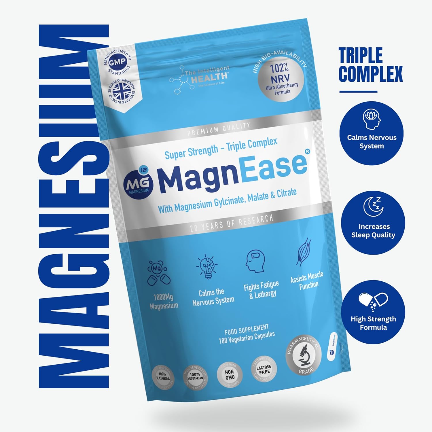 The Intelligent Health Magnease Magnesium Supplement, 1800 MG Super Strength Magnesium Capsules - Triple Complex with Magnesium Glycinate, Malate & Citrate (180)-2