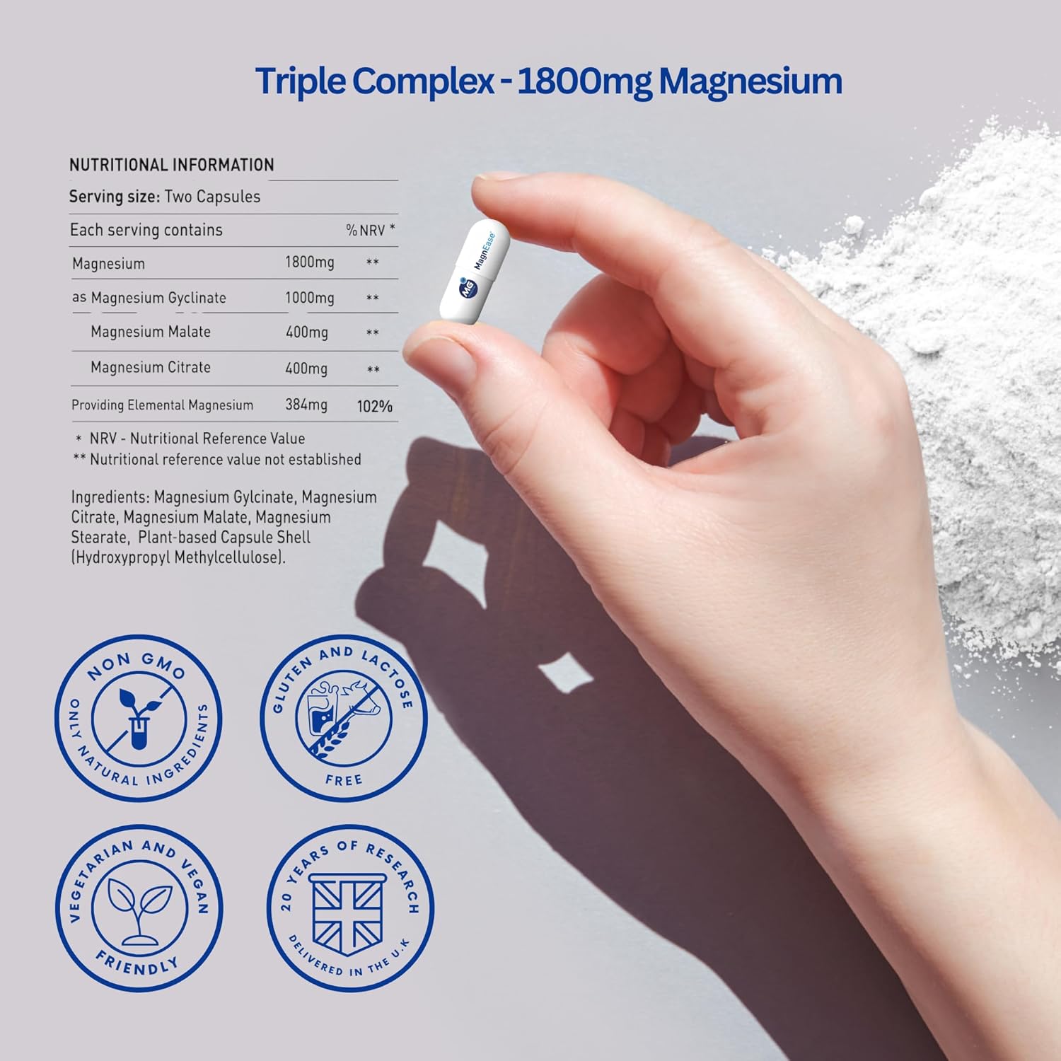 The Intelligent Health Magnease Magnesium Supplement, 1800 MG Super Strength Magnesium Capsules - Triple Complex with Magnesium Glycinate, Malate & Citrate (180)-6