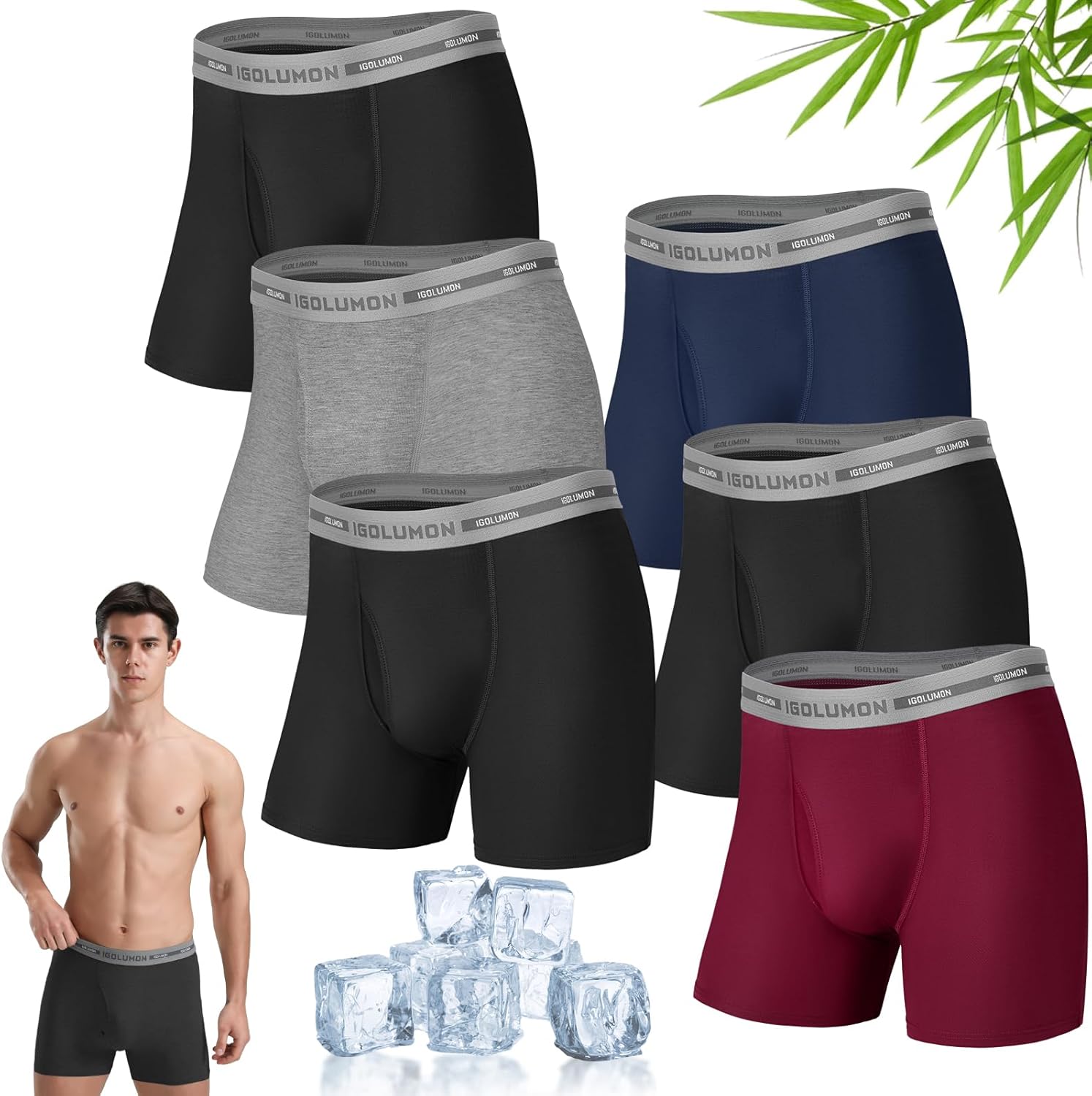 IGOLUMON Mens Bamboo Boxers Shorts 6 Multipack Breathable Underwear Briefs with Elastic Waist and 3D Pouch Comfortable Anti Chafing Cycling Shorts Mens Fit Underpants Hipsters-0