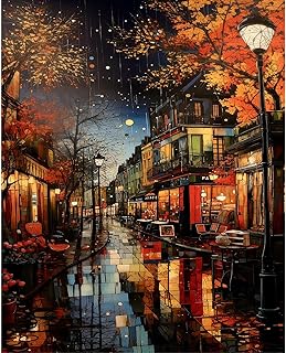 Rainy Night Paint by Numbers for Adults-Landscape Painting by Number Kits On Canvas,Scenery Craft Art Painting Kit Acrylic Pigment Drawing Paintwork for Gift Home Wall Decor(12x16inch,Frameless)