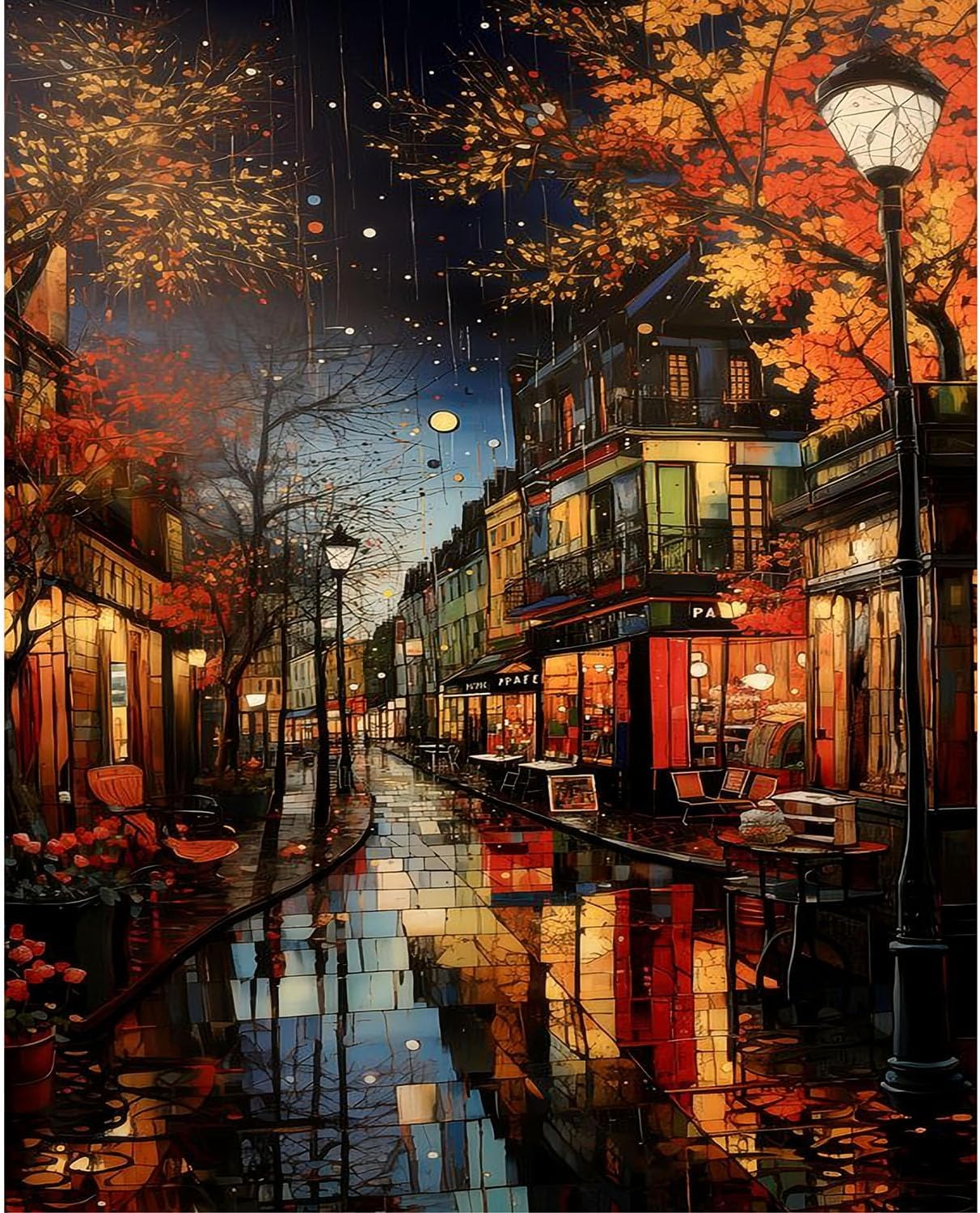 Rainy Night Paint by Numbers for Adults-Landscape Painting by Number Kits On Canvas,Scenery Craft Art Painting Kit Acrylic Pigment Drawing Paintwork for Gift Home Wall Decor(12x16inch,Frameless)-0