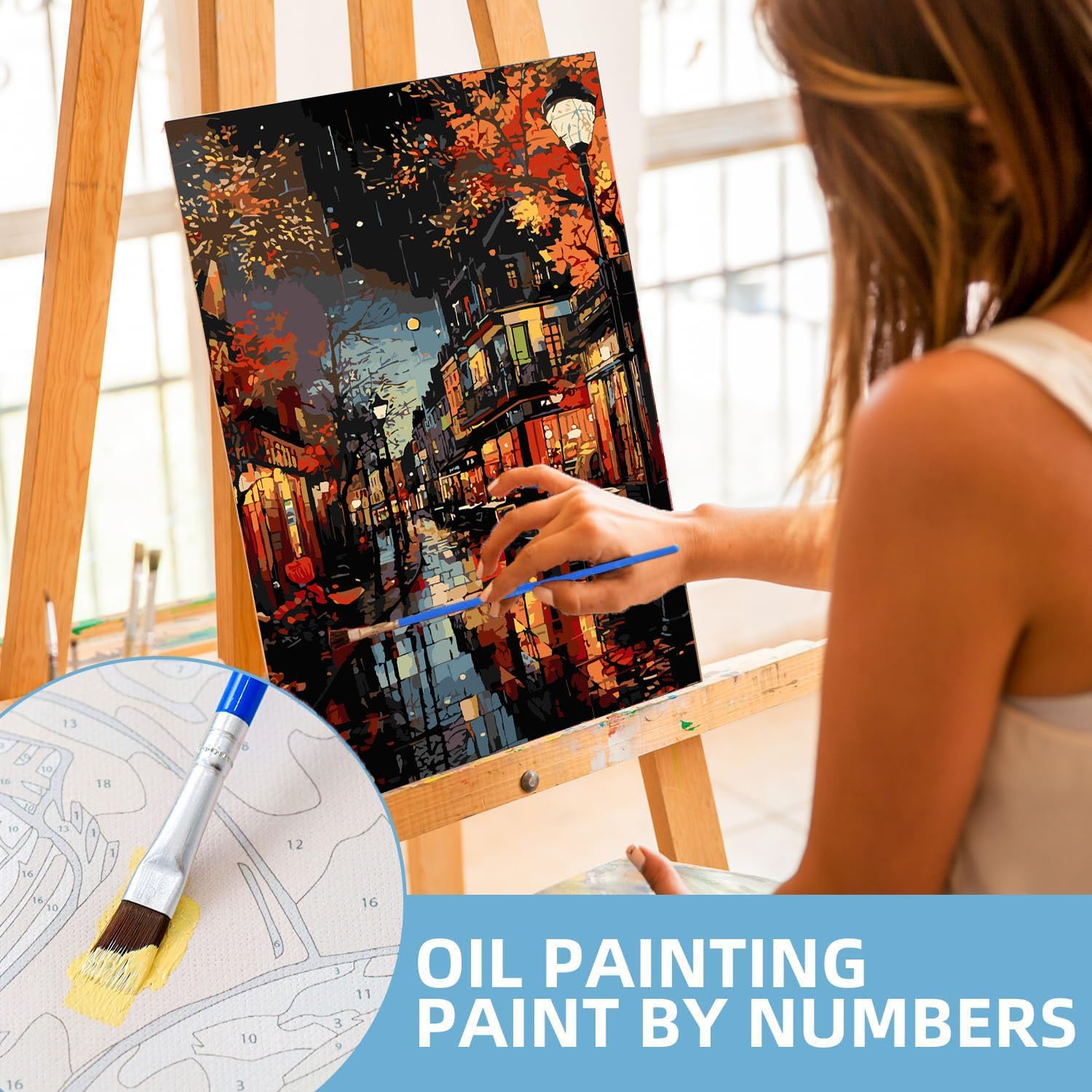 Rainy Night Paint by Numbers for Adults-Landscape Painting by Number Kits On Canvas,Scenery Craft Art Painting Kit Acrylic Pigment Drawing Paintwork for Gift Home Wall Decor(12x16inch,Frameless)-6