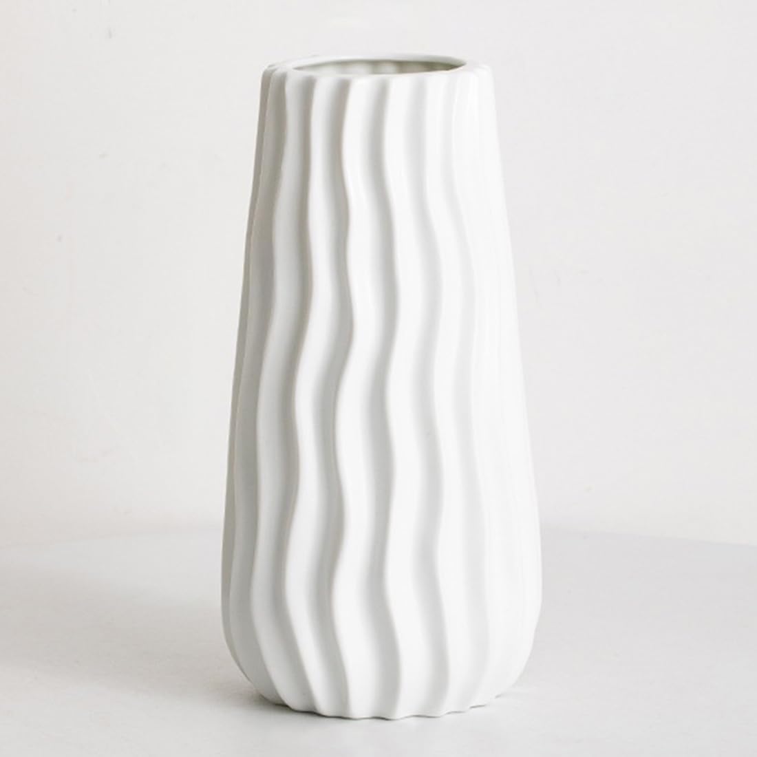 White Ceramic Vase, Ribbed Flower Vase for Home Decor, Modern Decorative Chic Vase for Wedding Dinner Table Office Bedroom - 10 inch / 25 cm-0