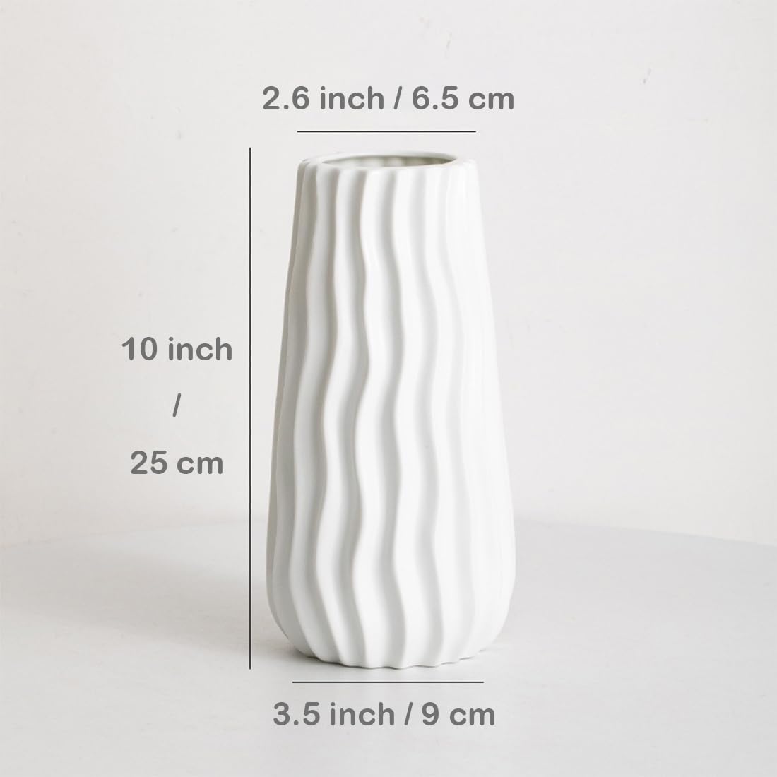 White Ceramic Vase, Ribbed Flower Vase for Home Decor, Modern Decorative Chic Vase for Wedding Dinner Table Office Bedroom - 10 inch / 25 cm-1