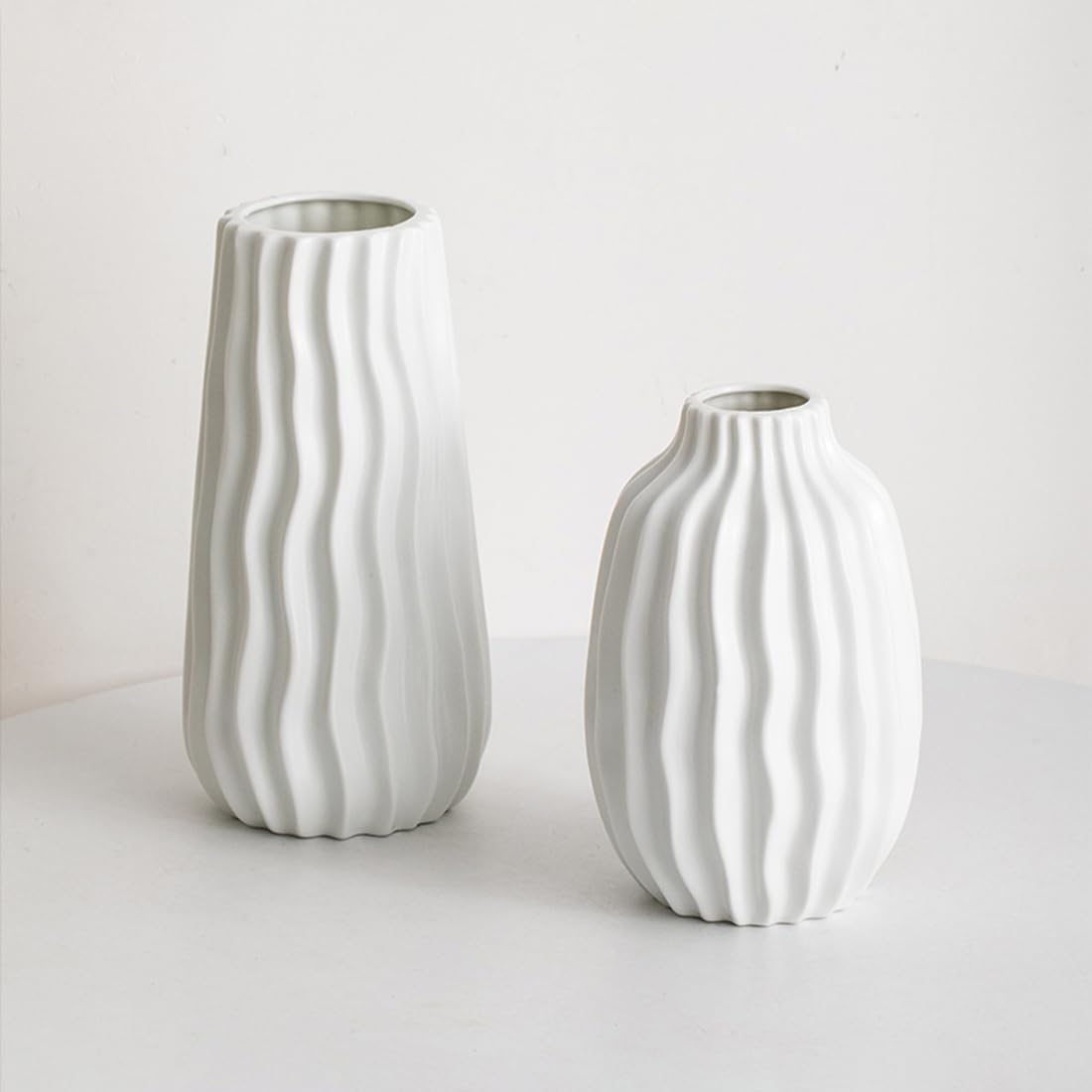 White Ceramic Vase, Ribbed Flower Vase for Home Decor, Modern Decorative Chic Vase for Wedding Dinner Table Office Bedroom - 10 inch / 25 cm-4