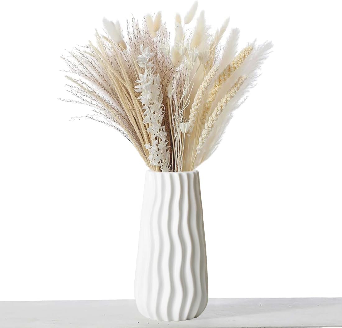 White Ceramic Vase, Ribbed Flower Vase for Home Decor, Modern Decorative Chic Vase for Wedding Dinner Table Office Bedroom - 10 inch / 25 cm-5