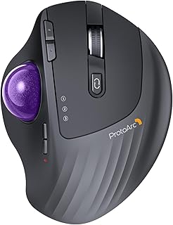 ProtoArc EM01 NL Wireless Bluetooth Trackball Mouse, 2.4G RGB Ergonomic Rechargeable Rollerball Mouse with 3 Adjustable DPI, 3 Device Connection for PC, iPad, Mac, Windows-Purple Roll