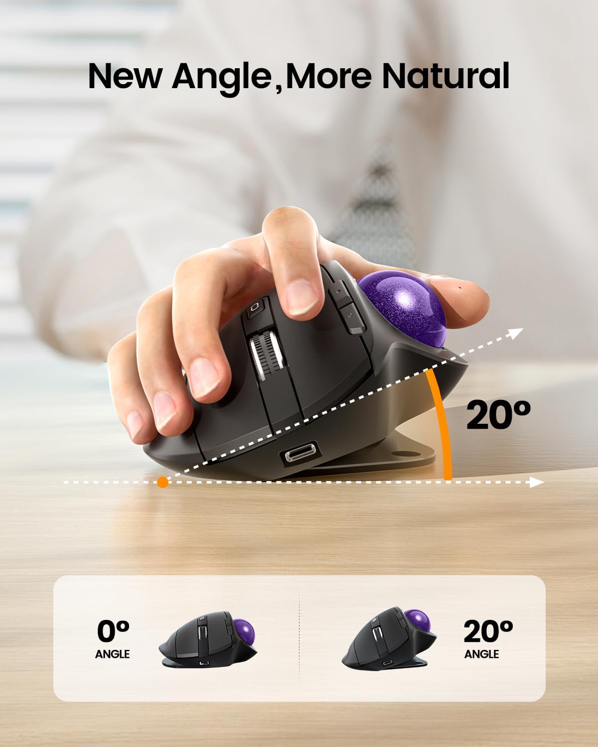 ProtoArc EM01 NL Wireless Bluetooth Trackball Mouse, 2.4G RGB Ergonomic Rechargeable Rollerball Mouse with 3 Adjustable DPI, 3 Device Connection for PC, iPad, Mac, Windows-Purple Roll-1