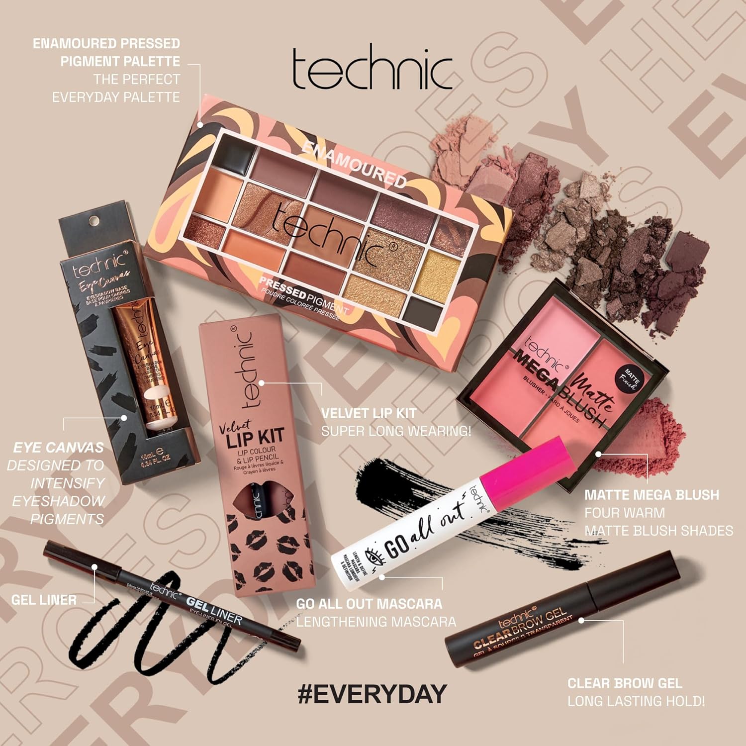 Technic Enamoured Full Face Cosmetic 8 Piece Gift Set - Full Size Products for Eyes, Face & Lips - Perfect for Makeup Lovers - Vegan & Cruelty Free-2