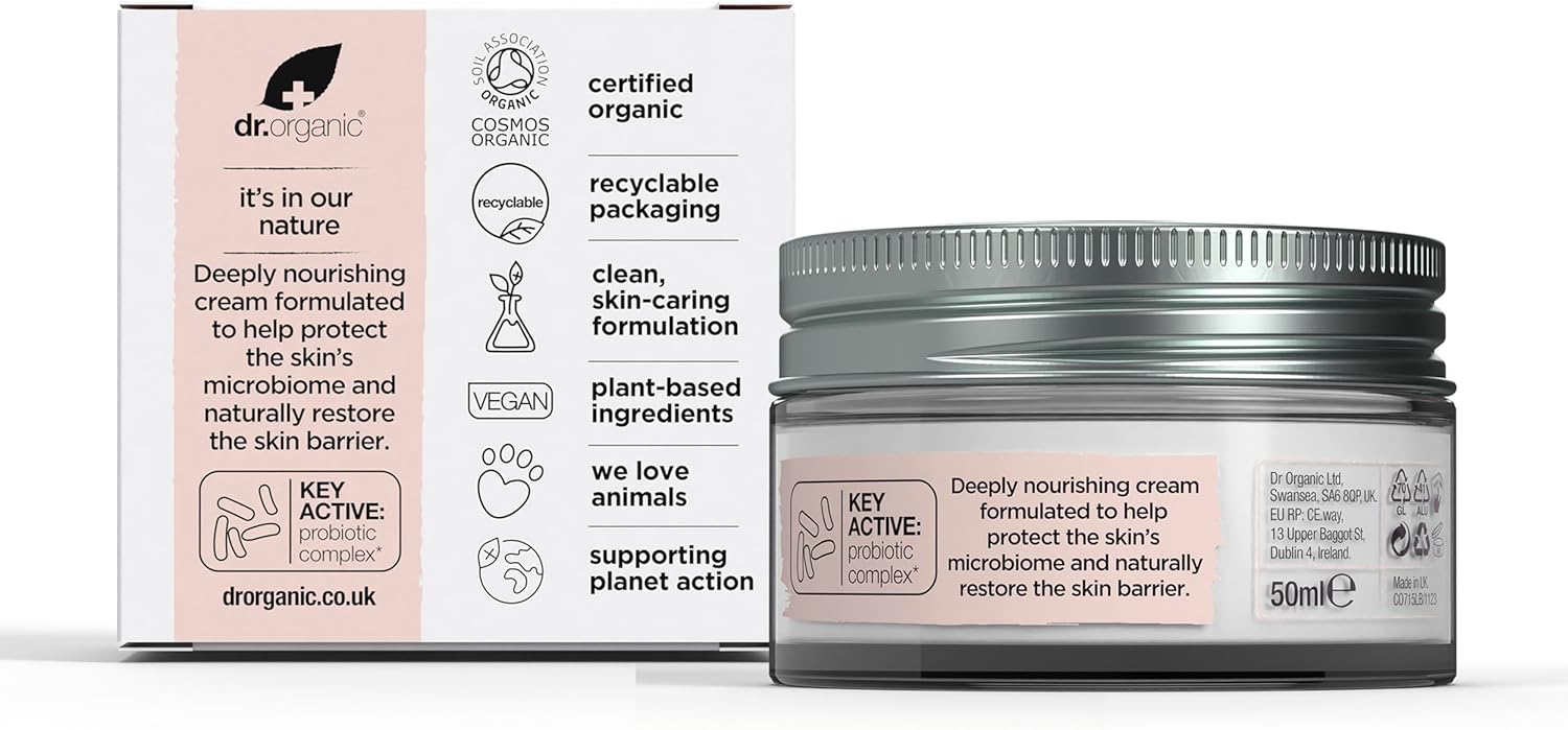 Dr Organic Skin Calm Probiotic Concentrated Cream, For Redness, Dry, Sensitive & Irritable Skin, 24hr Moisture, Dermatologically Tested, Vegan, Cruelty Free, Paraben & SLS Free, Certified Organic,50ml-3