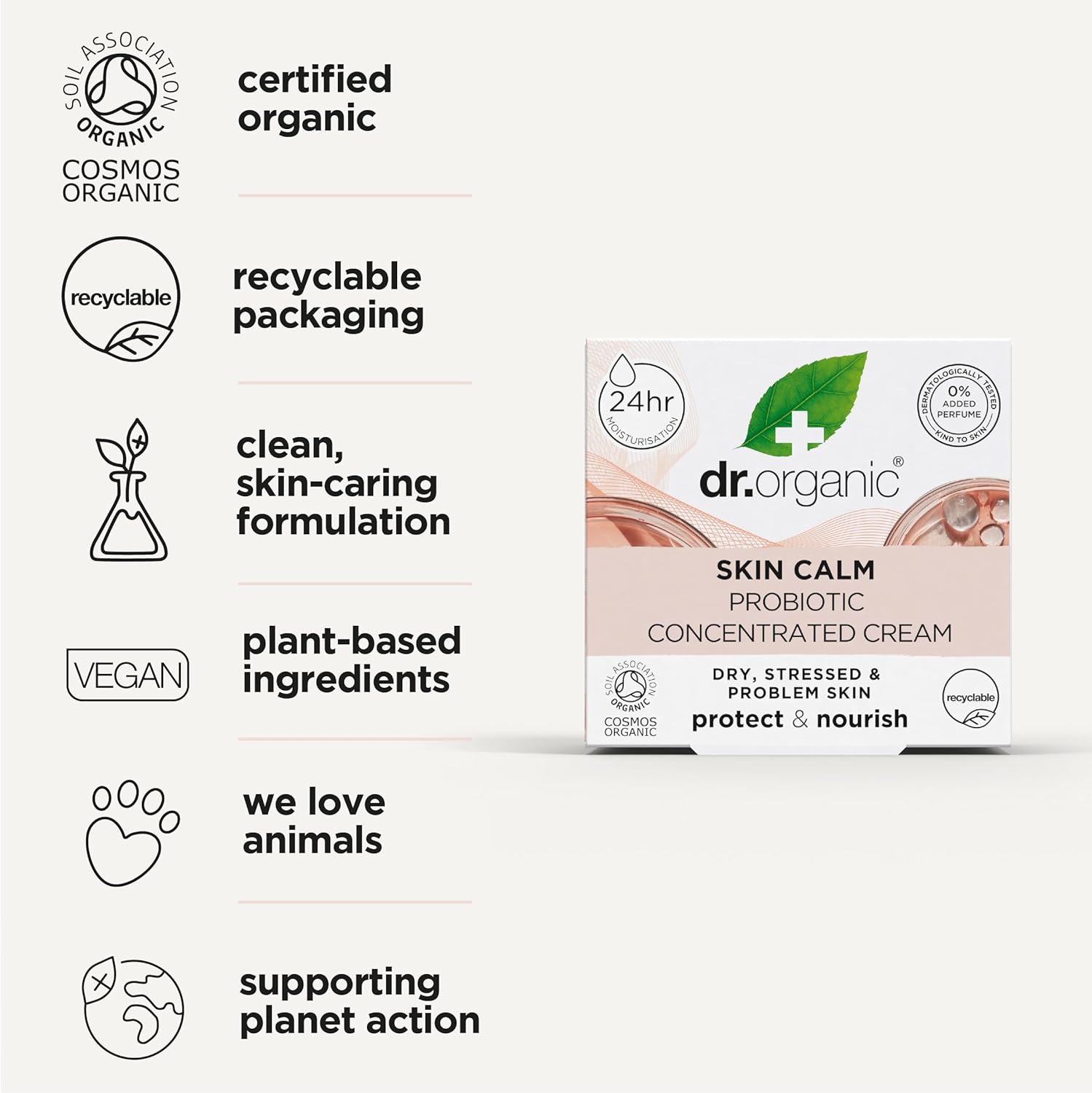 Dr Organic Skin Calm Probiotic Concentrated Cream, For Redness, Dry, Sensitive & Irritable Skin, 24hr Moisture, Dermatologically Tested, Vegan, Cruelty Free, Paraben & SLS Free, Certified Organic,50ml-4