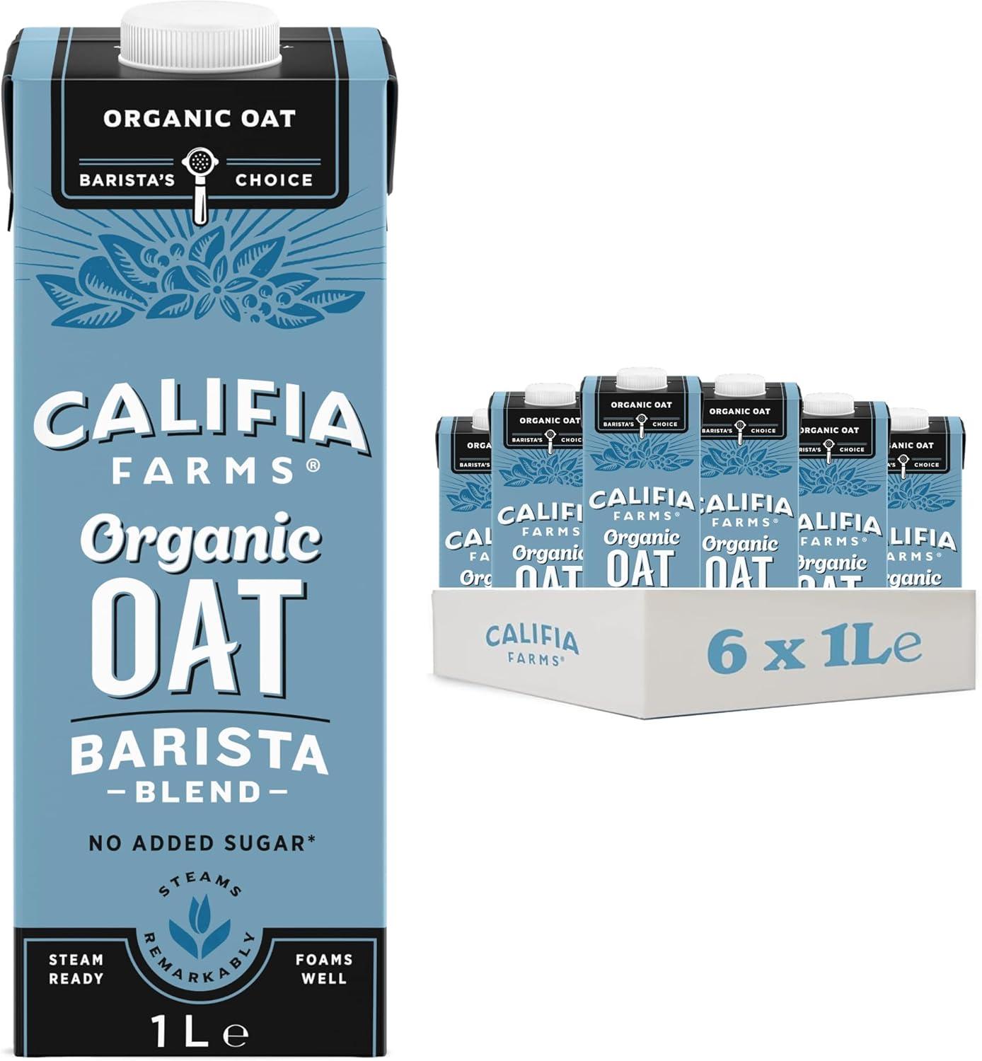 Califia Farms ORGANIC Oat Barista Blend - Lactose Free, Dairy Free, No Added Sugar, Vegan, Free From Plant Based Drinks (6 x 1L)-0